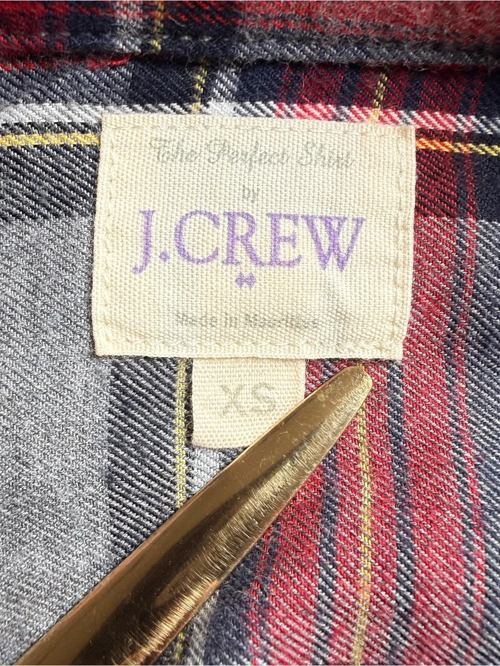 J.Crew Gray Red Tartan Plaid Flannel Button Down Shirt Size Small Preppy Fall